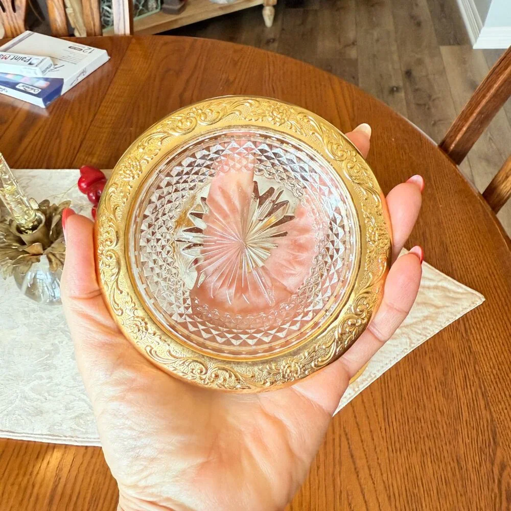 Vintage Glass Coasters with Gold Trim